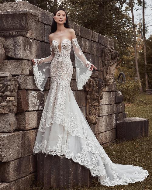 121116 strapless or off the shoulder mermaid wedding dress with bell sleeves1
